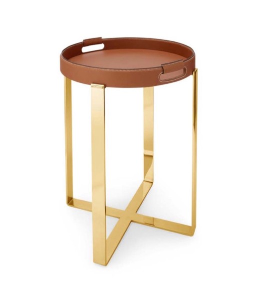 Petite table Wyatt Cuir et Laiton Brun/Or solde