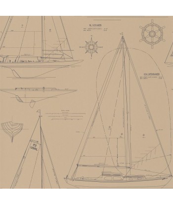 Papier Peint RL Boat Blueprint Vintage Blue d'Europe débarque