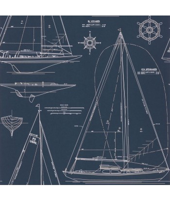 Papier Peint RL Boat Blueprint White On Dark Blue du meilleur 